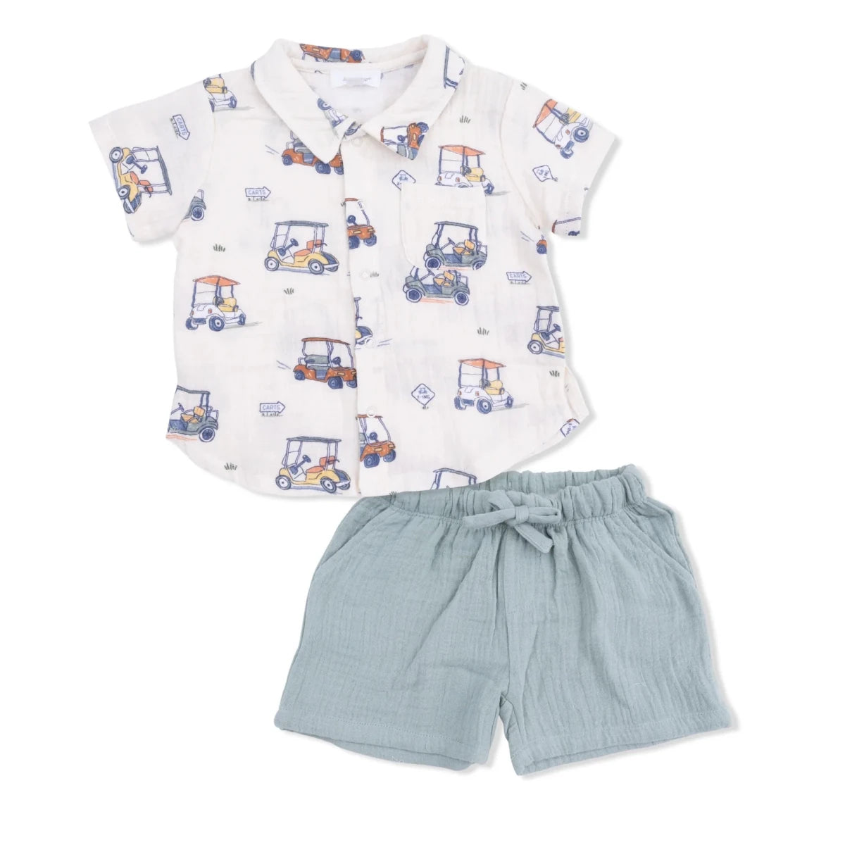 Zooming Golf Carts - Polo Button Up With Casual Short - Angel Dear Top & Bottom Sets sold by Rosebud & Jo